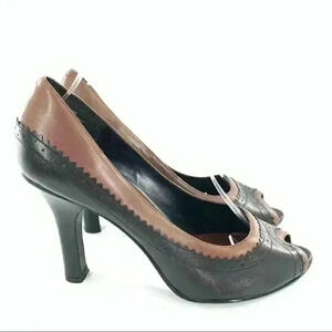Nine West Wnspare womens heels size 7 black brown leather brogue peeptoe